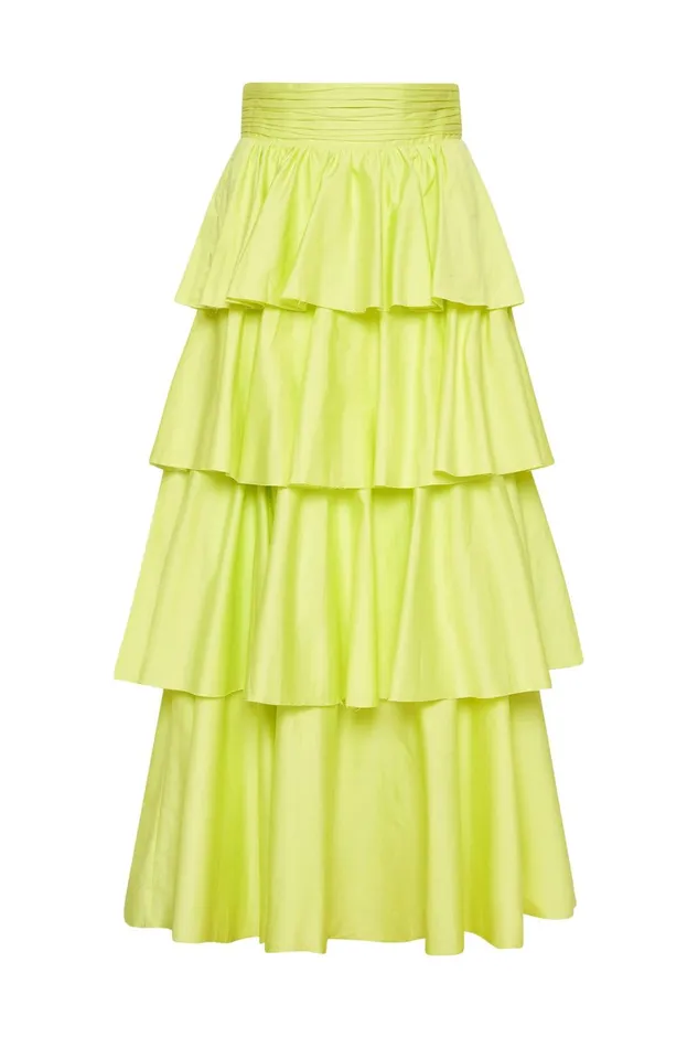 Women Medina Tiered Midi Skirt Light Lemon Aje Skirts
