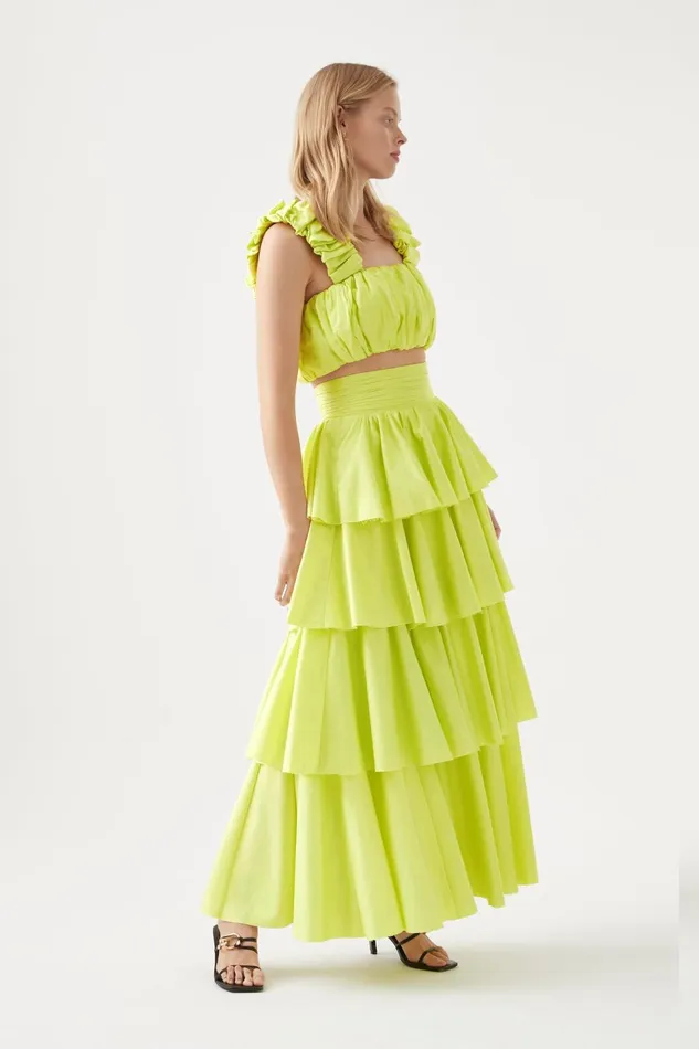 Women Medina Tiered Midi Skirt Light Lemon Aje Skirts