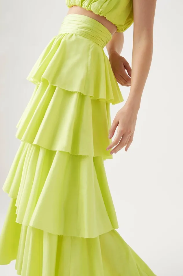 Women Medina Tiered Midi Skirt Light Lemon Aje Skirts