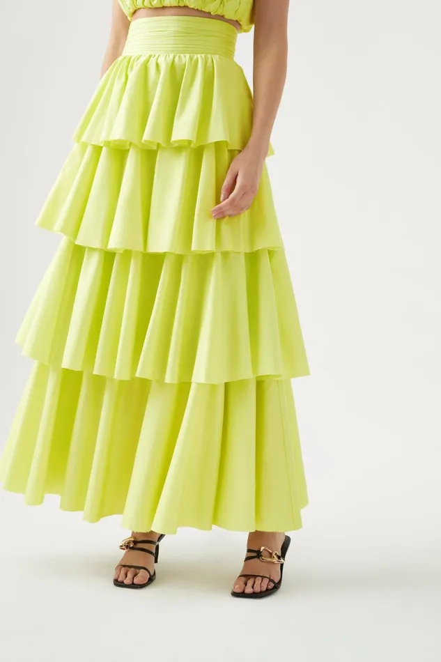 Women Medina Tiered Midi Skirt Light Lemon Aje Skirts
