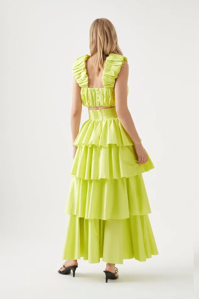 Women Medina Tiered Midi Skirt Light Lemon Aje Skirts