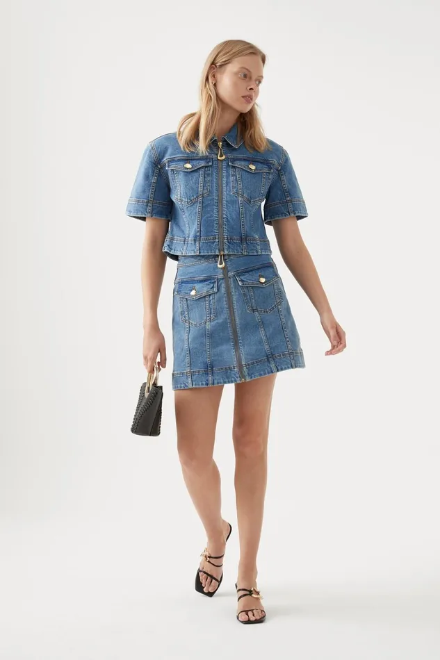 Women Melody Denim Zip Mini Skirt 90039s Wash Aje Skirts