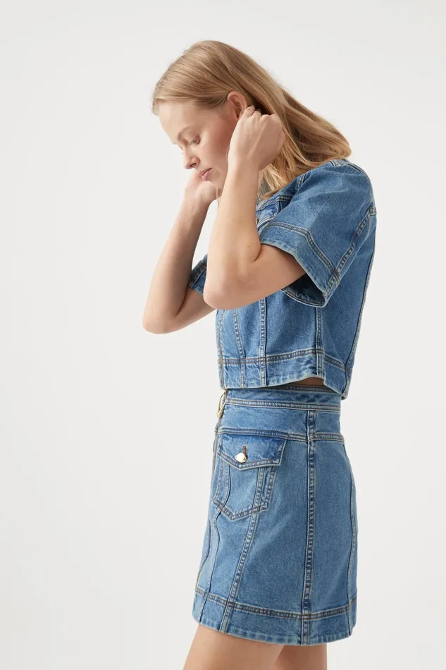 Women Melody Denim Zip Mini Skirt 90039s Wash Aje Skirts