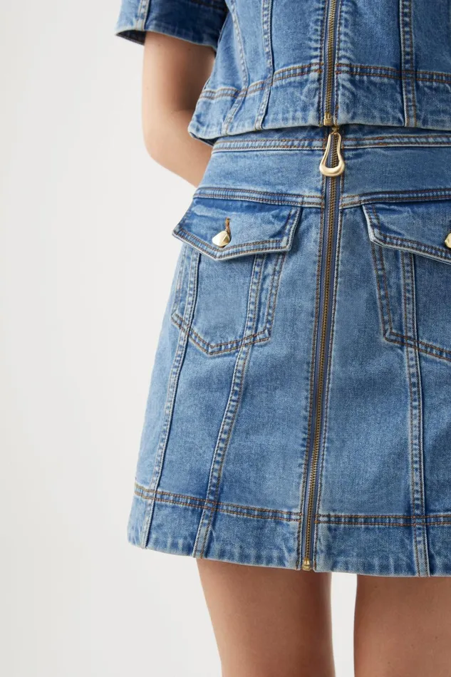 Women Melody Denim Zip Mini Skirt 90039s Wash Aje Skirts