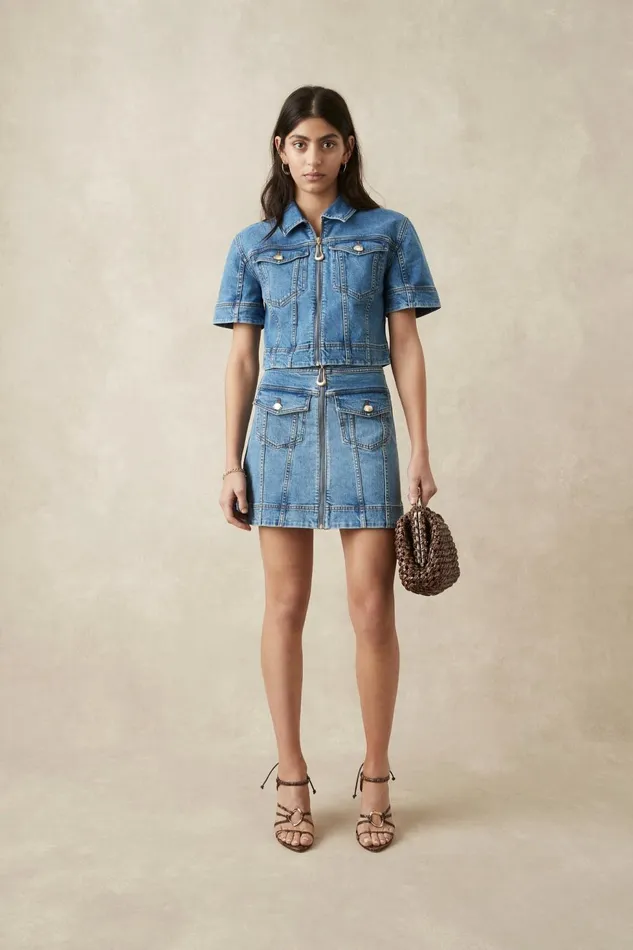 Women Melody Denim Zip Mini Skirt 90039s Wash Aje Skirts