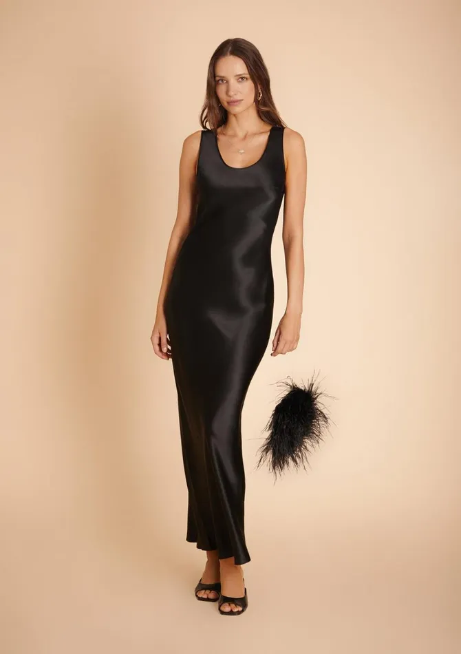 Women Midi Dresses Gilda and Pearl Aria Silk Maxi Dress Black Women Midi Dresses Gilda and Pearl Aria Silk Maxi Dress Black