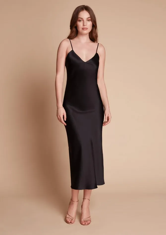 Women Midi Dresses Gilda and Pearl Sophia Midi Silk Slip Dress In Black Black Women Midi Dresses Gilda and Pearl Sophia Midi Silk Slip Dress In Black Black