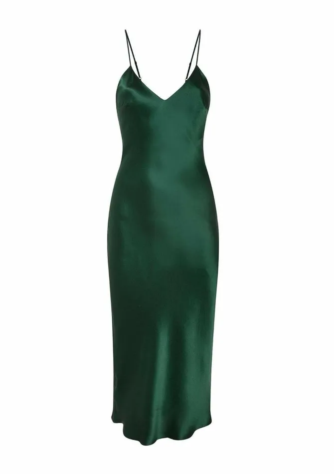 Women Midi Dresses Gilda and Pearl Sophia Midi Silk Slip Dress In Emerald Green Emerald Women Midi Dresses Gilda and Pearl Sophia Midi Silk Slip Dress In Emerald Green Emerald