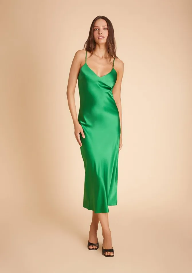 Women Midi Dresses Gilda and Pearl Sophia Midi Silk Slip Dress In Jewel Green Jewel Green Women Midi Dresses Gilda and Pearl Sophia Midi Silk Slip Dress In Jewel Green Jewel Green