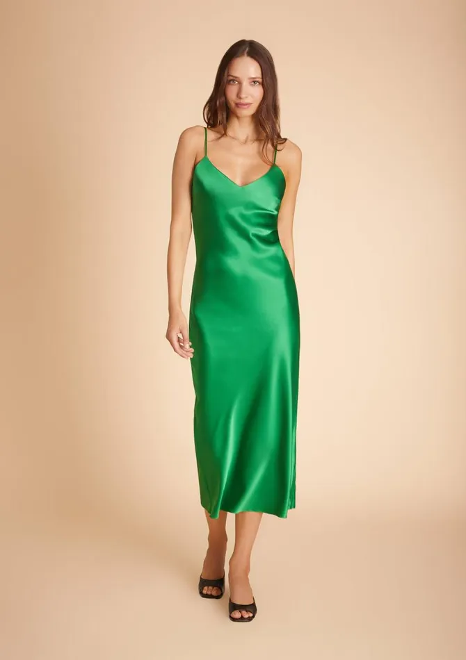 Women Midi Dresses Gilda and Pearl Sophia Midi Silk Slip Dress In Jewel Green Jewel Green Women Midi Dresses Gilda and Pearl Sophia Midi Silk Slip Dress In Jewel Green Jewel Green