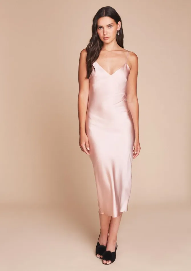 Women Midi Dresses Gilda and Pearl Sophia Midi Silk Slip Dress In Pink Pink Champagne Women Midi Dresses Gilda and Pearl Sophia Midi Silk Slip Dress In Pink Pink Champagne