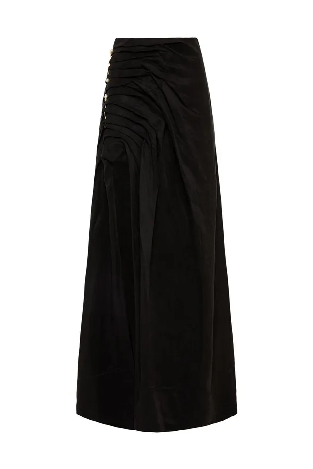 Women Mika Draped Split Midi Skirt Black Aje Skirts