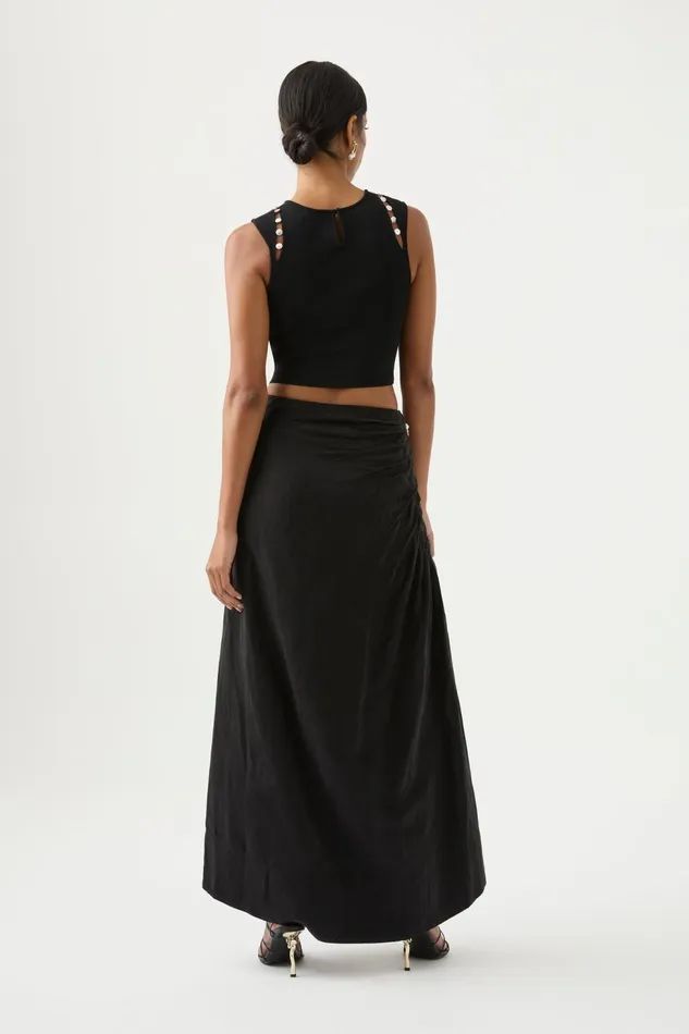 Women Mika Draped Split Midi Skirt Black Aje Skirts