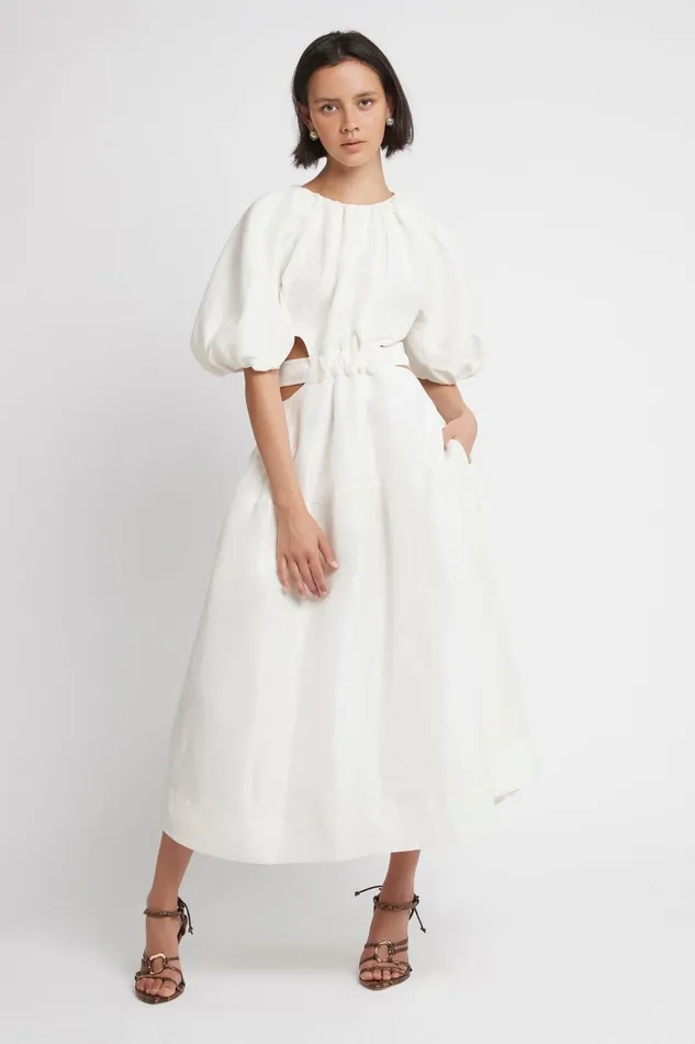 Women Mimosa Cutout Midi Dress Ivory Aje Dresses