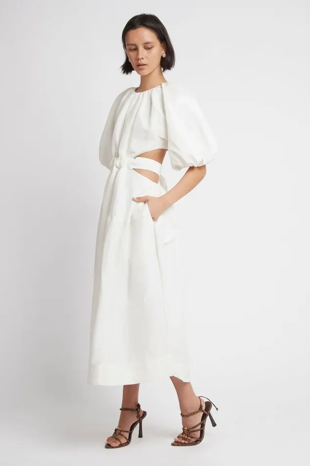 Women Mimosa Cutout Midi Dress Ivory Aje Dresses