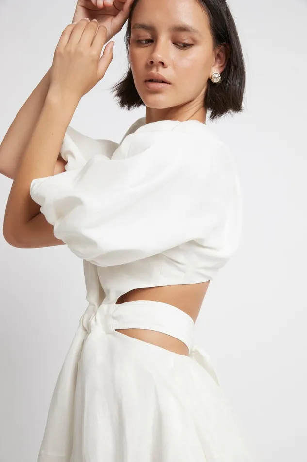 Women Mimosa Cutout Midi Dress Ivory Aje Dresses