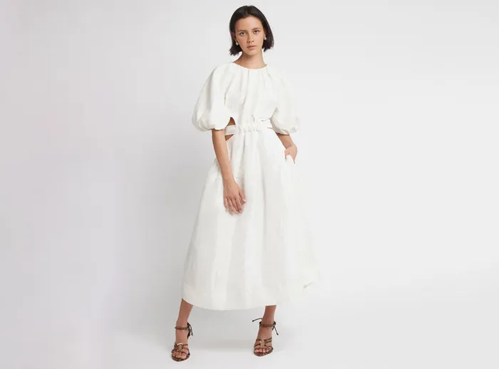 Women Mimosa Cutout Midi Dress Ivory Aje Dresses