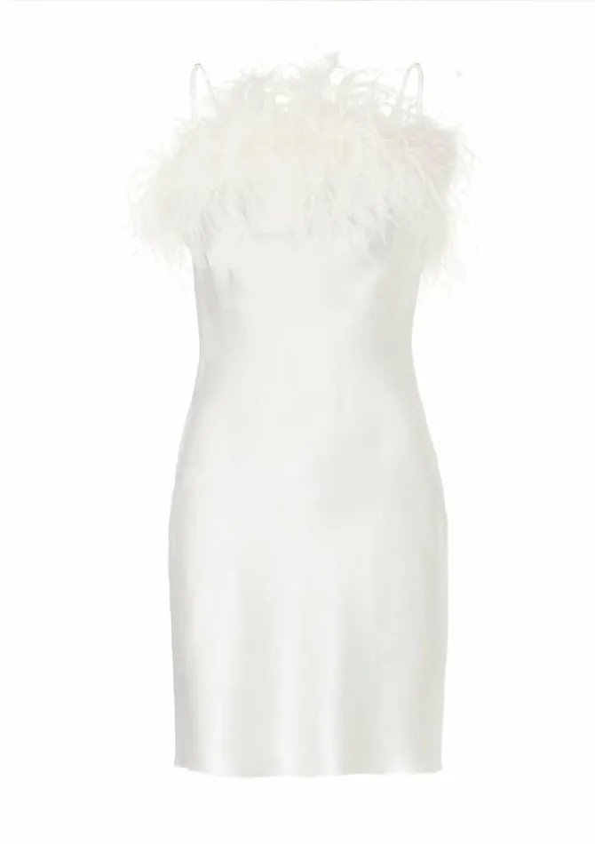 Women Mini Dresses Gilda and Pearl Camille Feather Trim Silk Slip Dress Ivory Women Mini Dresses Gilda and Pearl Camille Feather Trim Silk Slip Dress Ivory