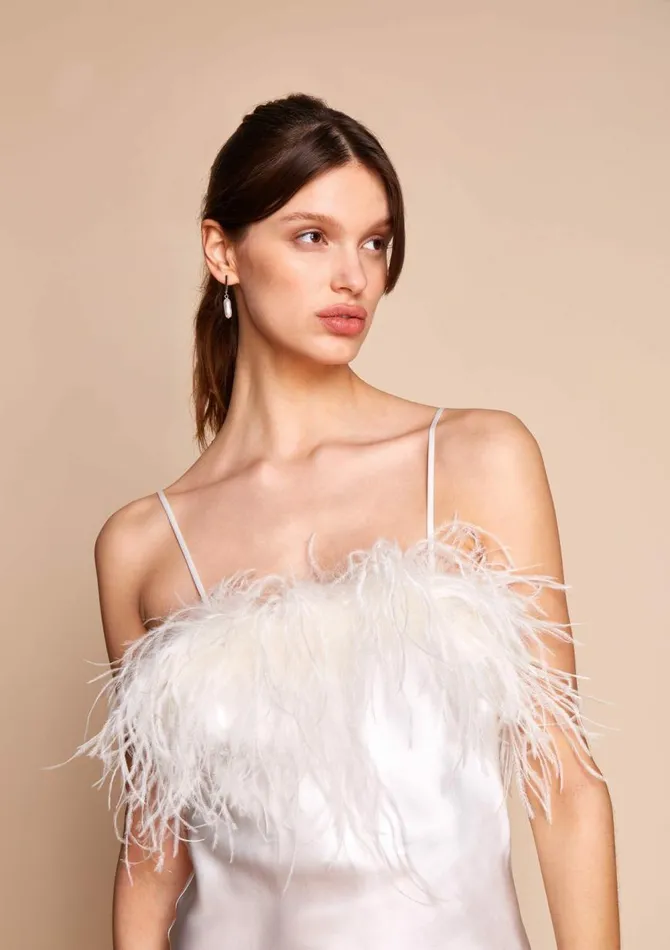 Women Mini Dresses Gilda and Pearl Camille Feather Trim Silk Slip Dress Ivory Women Mini Dresses Gilda and Pearl Camille Feather Trim Silk Slip Dress Ivory