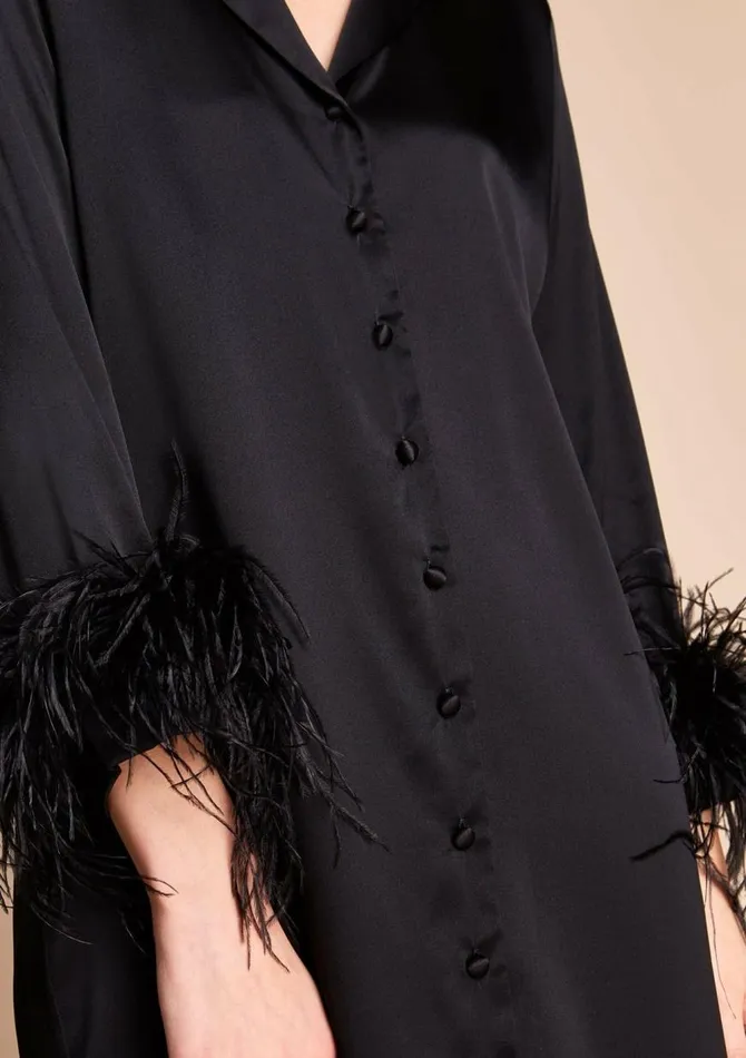 Women Mini Dresses Gilda and Pearl Camille Silk And Feather Shirt Dress Black Women Mini Dresses Gilda and Pearl Camille Silk And Feather Shirt Dress Black