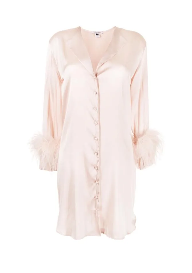 Women Mini Dresses Gilda and Pearl Camille Silk And Feather Shirt Dress Oyster Women Mini Dresses Gilda and Pearl Camille Silk And Feather Shirt Dress Oyster