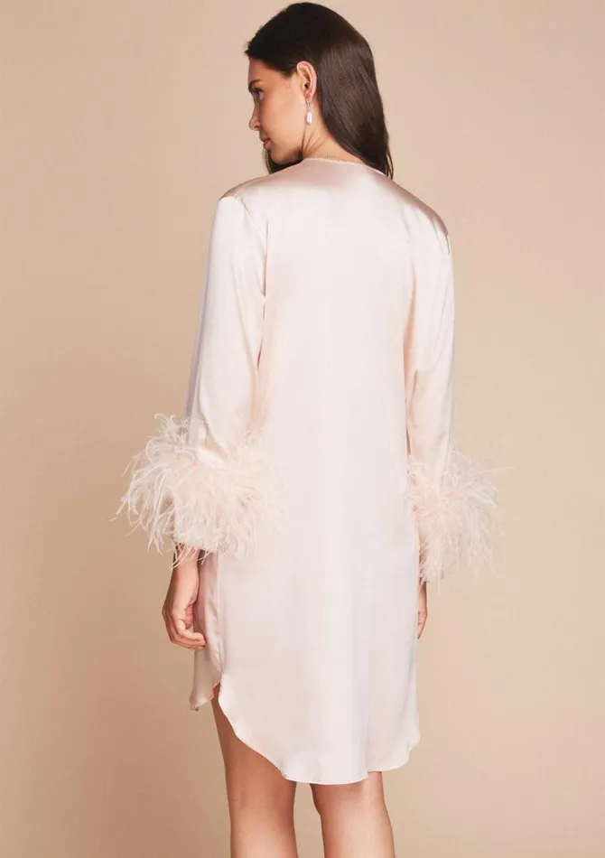 Women Mini Dresses Gilda and Pearl Camille Silk And Feather Shirt Dress Oyster Women Mini Dresses Gilda and Pearl Camille Silk And Feather Shirt Dress Oyster