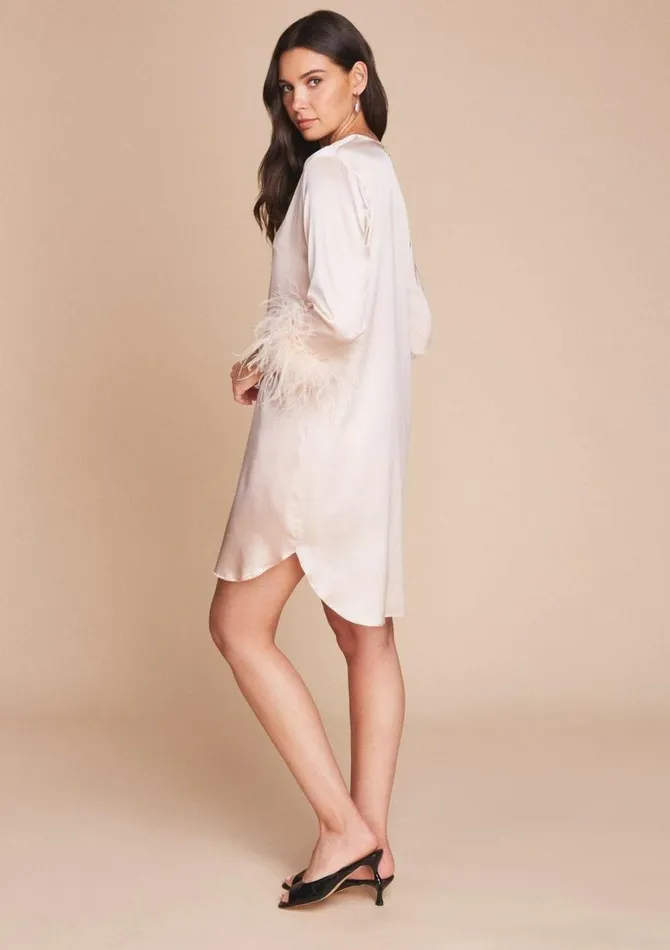 Women Mini Dresses Gilda and Pearl Camille Silk And Feather Shirt Dress Oyster Women Mini Dresses Gilda and Pearl Camille Silk And Feather Shirt Dress Oyster