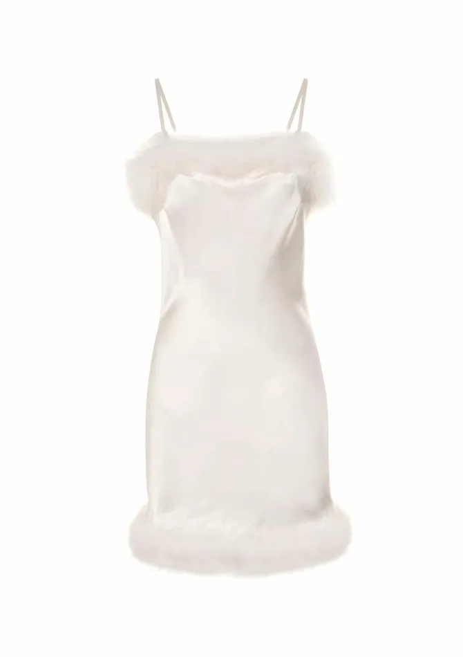 Women Mini Dresses Gilda and Pearl Coco Ivory Silk And Feather Slip Dress Pearl Women Mini Dresses Gilda and Pearl Coco Ivory Silk And Feather Slip Dress Pearl