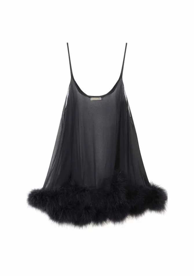 Women Mini Dresses Gilda and Pearl Diana Silk And Marabou Feather Babydoll Black Women Mini Dresses Gilda and Pearl Diana Silk And Marabou Feather Babydoll Black