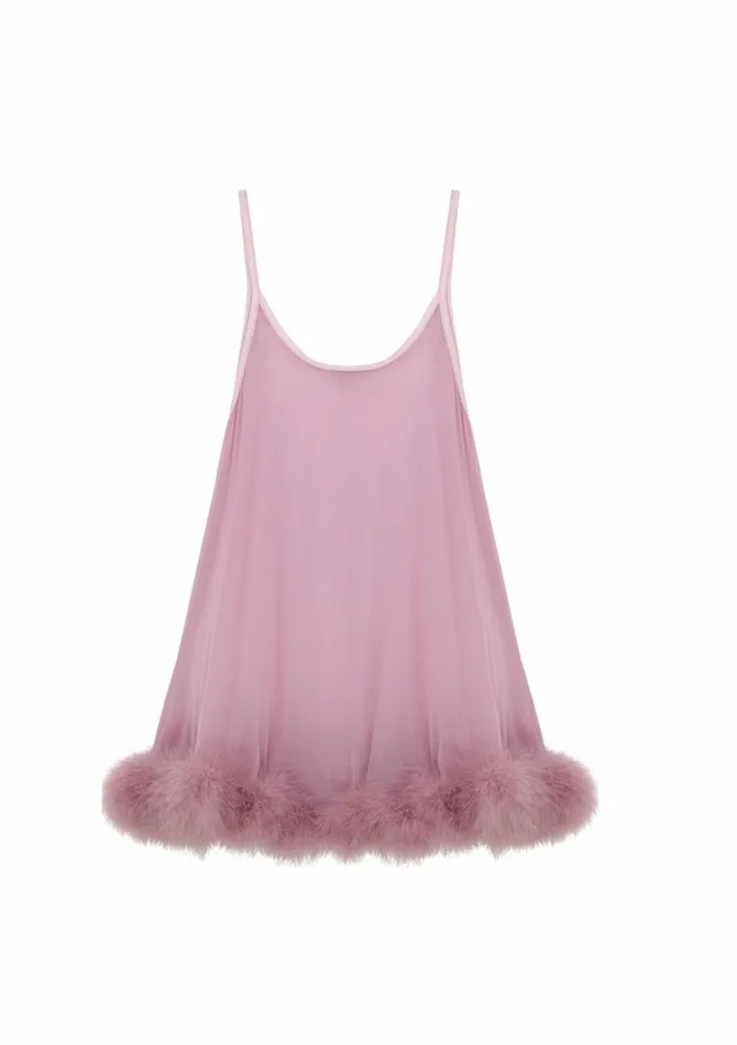 Women Mini Dresses Gilda and Pearl Diana Silk And Marabou Feather Babydoll Boudoir Rose Women Mini Dresses Gilda and Pearl Diana Silk And Marabou Feather Babydoll Boudoir Rose