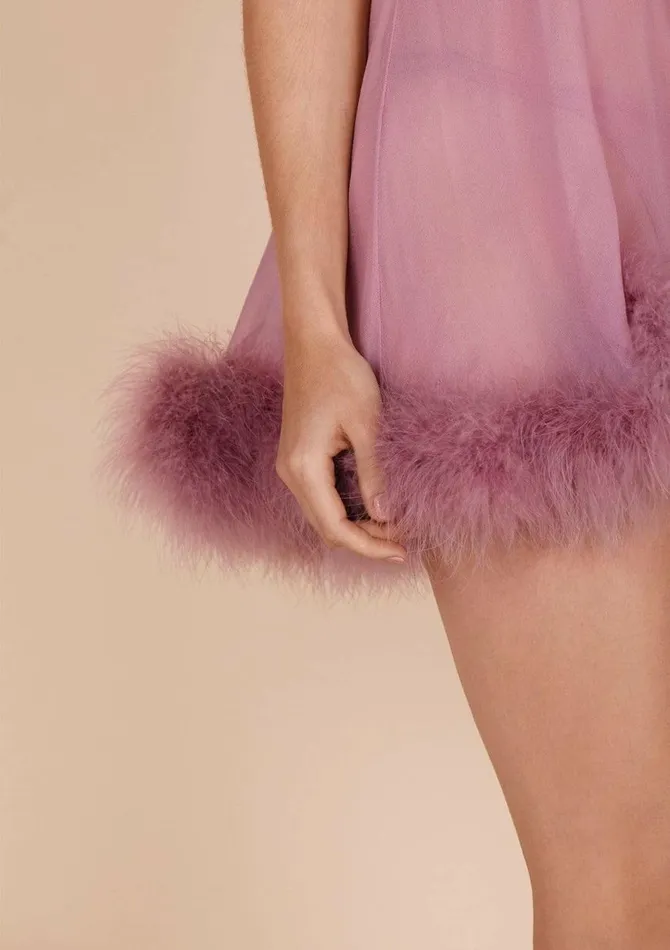 Women Mini Dresses Gilda and Pearl Diana Silk And Marabou Feather Babydoll Boudoir Rose Women Mini Dresses Gilda and Pearl Diana Silk And Marabou Feather Babydoll Boudoir Rose