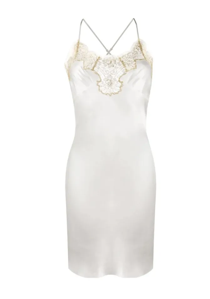 Women Mini Dresses Gilda and Pearl Gina Short Silk And Lace Slip Ivory