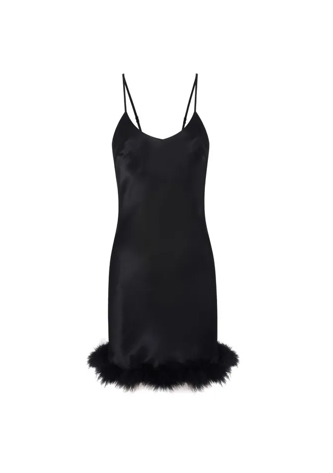 Women Mini Dresses Gilda and Pearl Kitty Feather Trim Slip Dress Black