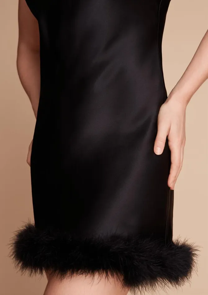 Women Mini Dresses Gilda and Pearl Kitty Feather Trim Slip Dress Black Women Mini Dresses Gilda and Pearl Kitty Feather Trim Slip Dress Black