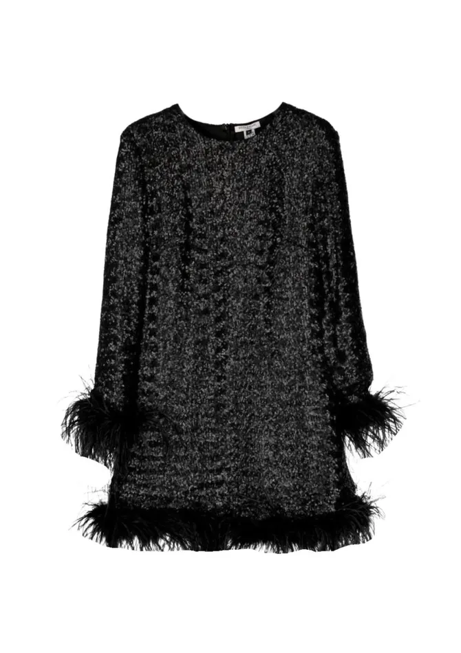 Women Mini Dresses Gilda and Pearl Seraphina Sequin And Feather Dress Black
