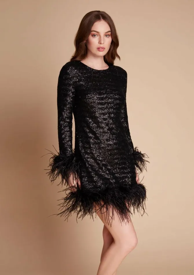 Women Mini Dresses Gilda and Pearl Seraphina Sequin And Feather Dress Black Women Mini Dresses Gilda and Pearl Seraphina Sequin And Feather Dress Black