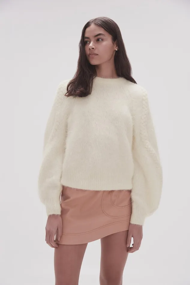 Women Mira Fluffy Jumper Ivory Aje Knitwear and Jumpers