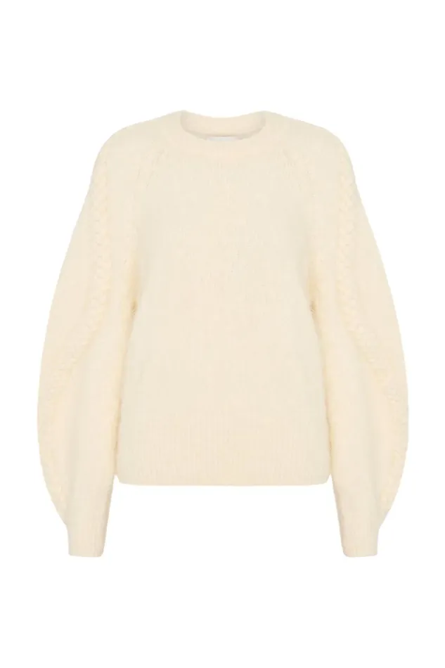 Women Mira Fluffy Jumper Ivory Aje Knitwear and Jumpers