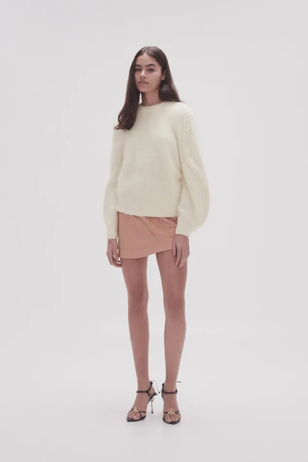 Women Mira Fluffy Jumper Ivory Aje Knitwear and Jumpers