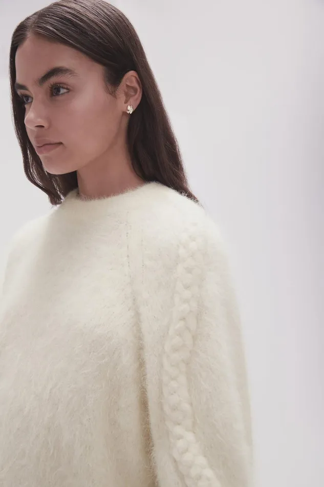 Women Mira Fluffy Jumper Ivory Aje Knitwear and Jumpers