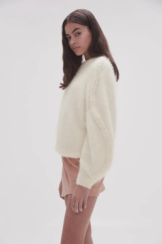 Women Mira Fluffy Jumper Ivory Aje Knitwear and Jumpers