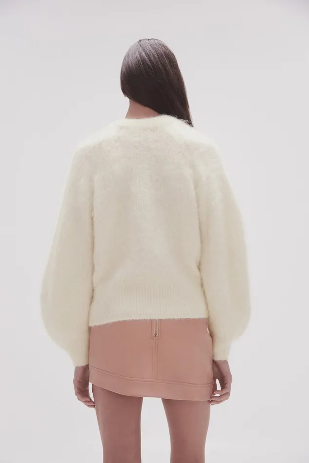 Women Mira Fluffy Jumper Ivory Aje Knitwear and Jumpers