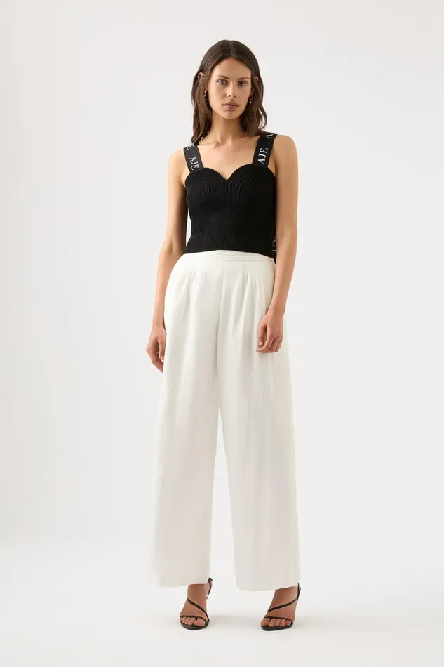 Women Mira Logo Strap Knit Bustier Black Aje Body and Crepe Knit