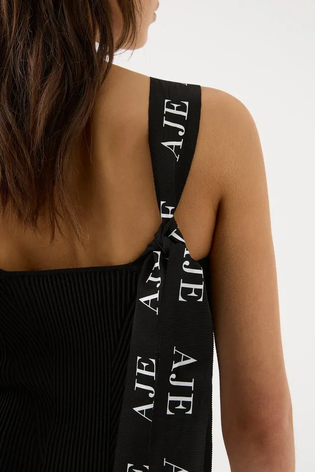 Women Mira Logo Strap Knit Bustier Black Aje Body and Crepe Knit