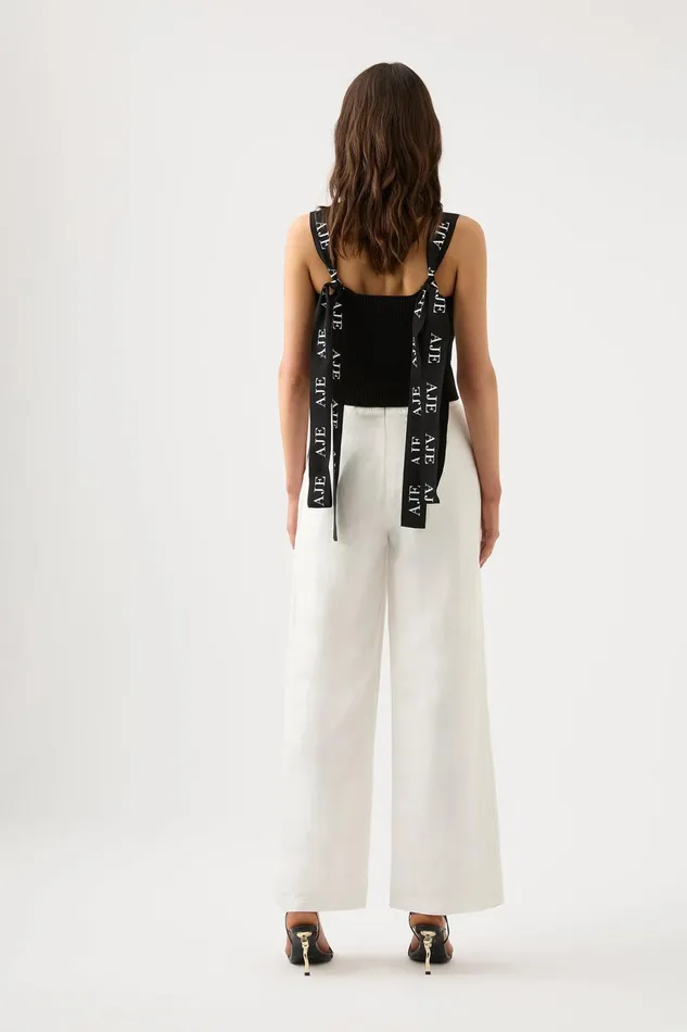 Women Mira Logo Strap Knit Bustier Black Aje Body and Crepe Knit