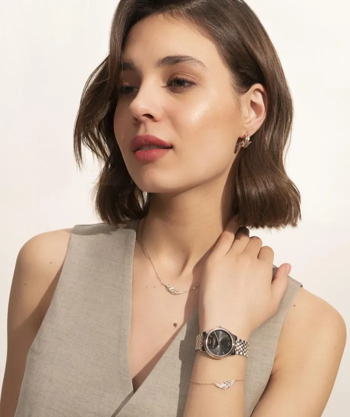 Women Necklaces Olivia Burton Feather Rose Gold Plated Necklace