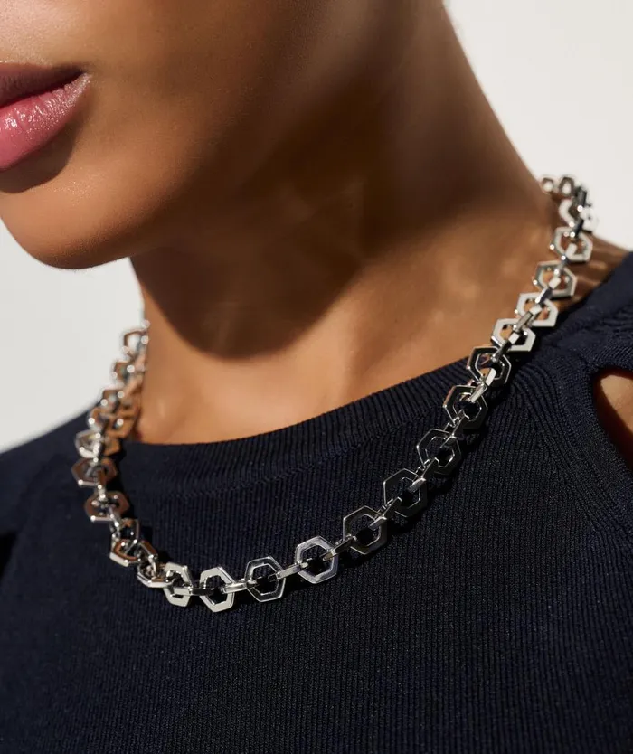 Women Necklaces Olivia Burton Honeycomb Silver Link Necklace