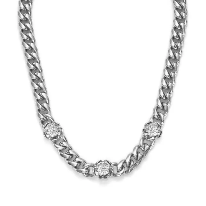 Women Necklaces Olivia Burton Tudor Rose Silver Tone Link Chain Necklace