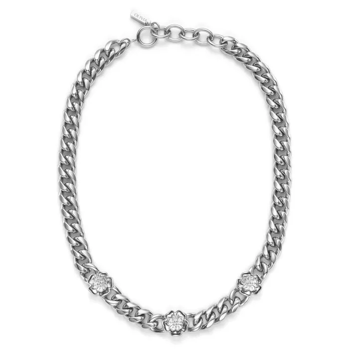 Women Necklaces Olivia Burton Tudor Rose Silver Tone Link Chain Necklace