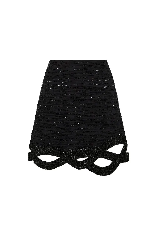 Women New Catara Sequin Mini Skirt Black Aje Skirts